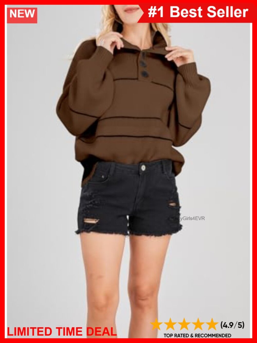 Waffle Knit Sweater 1/2 Button Polo Collared Pullover Striped Slouchy Oversized - Picture 2 of 5
